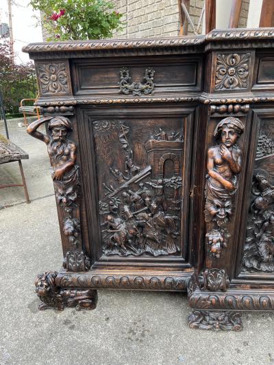 Valentino Panciera Besarel MAGNIFICIENT ITALIAN BAROQUE HIGHLY CARVED EPIC BATTLE SCENE CABINET