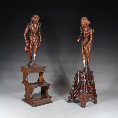 Valentino Panciera Besarel Valentino Besarel Pair of Carved Italian Venetian Figures