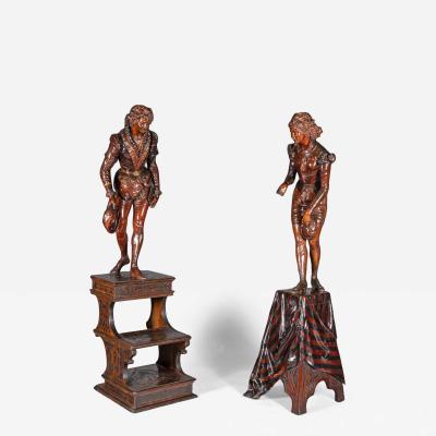 Valentino Panciera Besarel Valentino Besarel Pair of Carved Italian Venetian Figures
