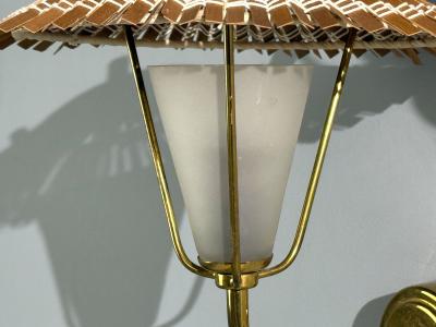 Valinte Oy Wall Lights Polished Brass Frosted Glass Rattan Finland 1950s