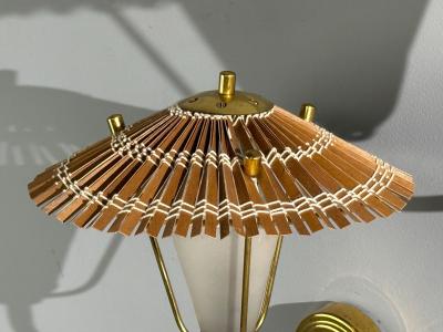 Valinte Oy Wall Lights Polished Brass Frosted Glass Rattan Finland 1950s