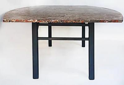 Variegated Marble Dining Table with Painted Steel Legs and Stretchers