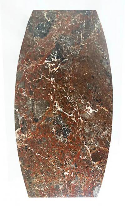 Variegated Marble Dining Table with Painted Steel Legs and Stretchers
