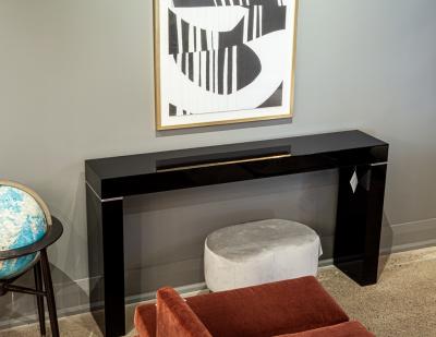 Vaughan Benz Style Ebonized Console Table with Silver Trim