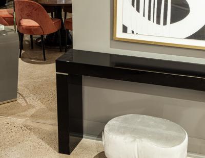 Vaughan Benz Style Ebonized Console Table with Silver Trim