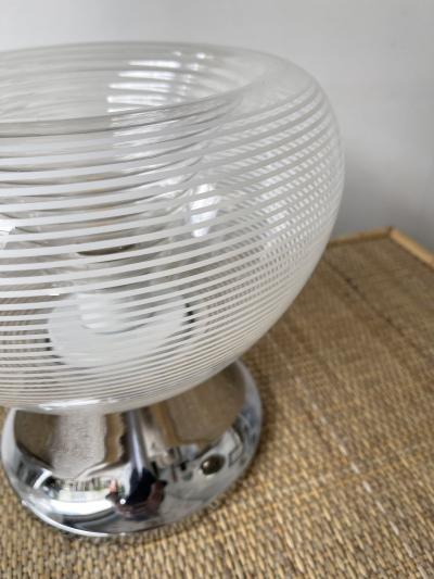 VeArt Pair of Stripe Murano Glass and Metal Chrome Lamps by VeArt Italy 1970s