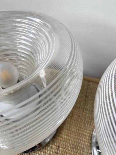 VeArt Pair of Stripe Murano Glass and Metal Chrome Lamps by VeArt Italy 1970s