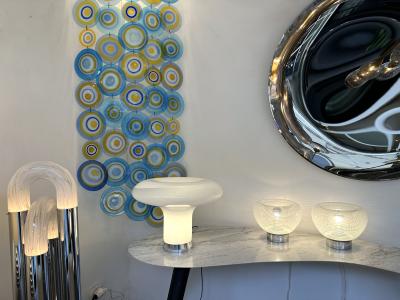 VeArt Pair of Stripe Murano Glass and Metal Chrome Lamps by VeArt Italy 1970s