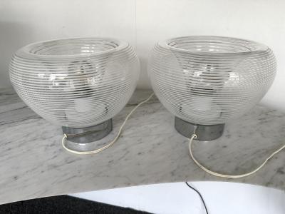 VeArt Pair of Stripe Murano Glass and Metal Chrome Lamps by VeArt Italy 1970s