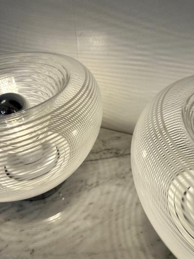 VeArt Pair of Stripe Murano Glass and Metal Chrome Lamps by VeArt Italy 1970s