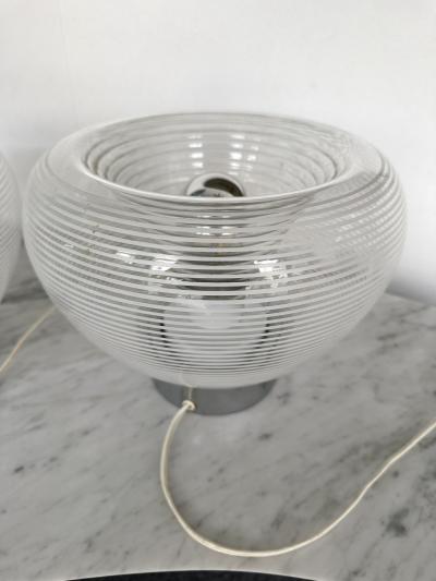 VeArt Pair of Stripe Murano Glass and Metal Chrome Lamps by VeArt Italy 1970s