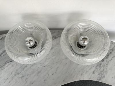 VeArt Pair of Stripe Murano Glass and Metal Chrome Lamps by VeArt Italy 1970s