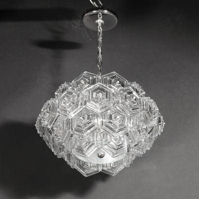 Veb Ebersbach Mid Century Hexagonal Prism Frosted Glass Diffuser Chandelier by Veb Ebersbach
