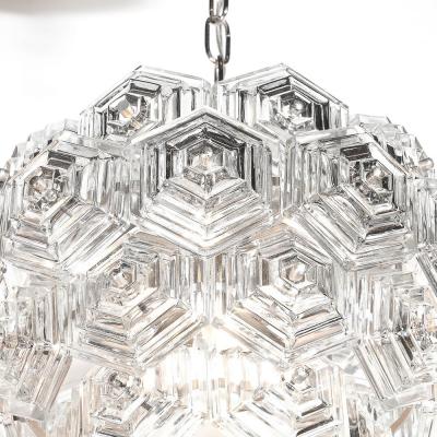 Veb Ebersbach Mid Century Hexagonal Prism Frosted Glass Diffuser Chandelier by Veb Ebersbach