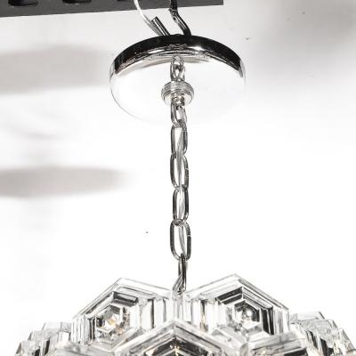Veb Ebersbach Mid Century Hexagonal Prism Frosted Glass Diffuser Chandelier by Veb Ebersbach