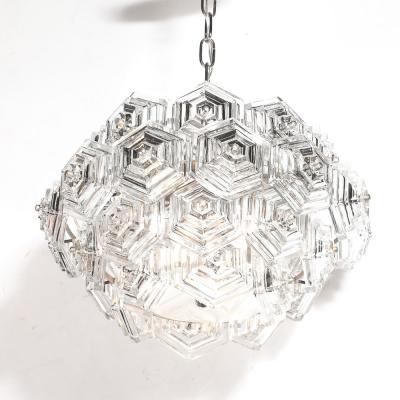 Veb Ebersbach Mid Century Hexagonal Prism Frosted Glass Diffuser Chandelier by Veb Ebersbach