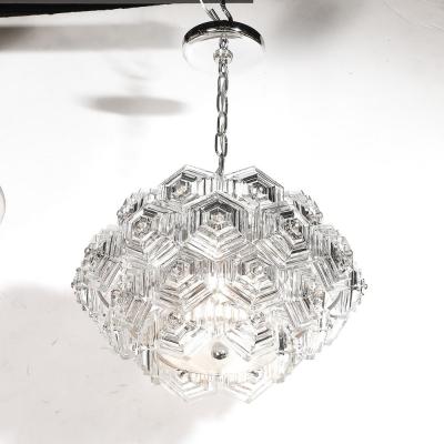 Veb Ebersbach Mid Century Hexagonal Prism Frosted Glass Diffuser Chandelier by Veb Ebersbach