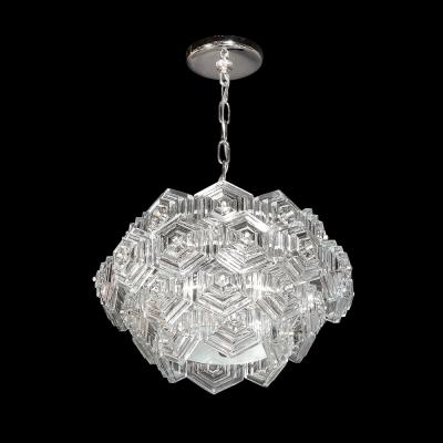 Veb Ebersbach Mid Century Hexagonal Prism Frosted Glass Diffuser Chandelier by Veb Ebersbach