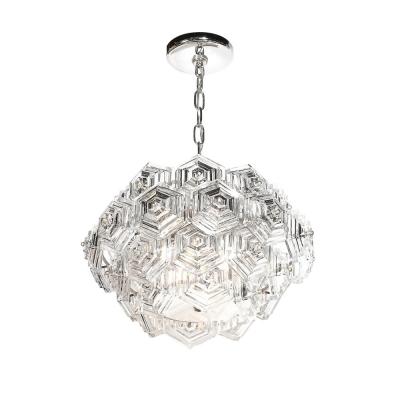 Veb Ebersbach Mid Century Hexagonal Prism Frosted Glass Diffuser Chandelier by Veb Ebersbach
