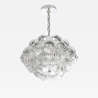 Veb Ebersbach Mid Century Hexagonal Prism Frosted Glass Diffuser Chandelier by Veb Ebersbach