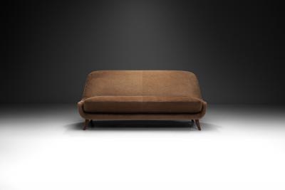 Velour Two Seater Sofa with Solid Wood Legs Europe ca 1950s