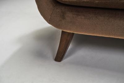 Velour Two Seater Sofa with Solid Wood Legs Europe ca 1950s