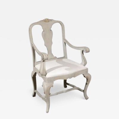 Venetian 1810s Rococo Style Painted Wood Armchair with Parcel Gilt Accents