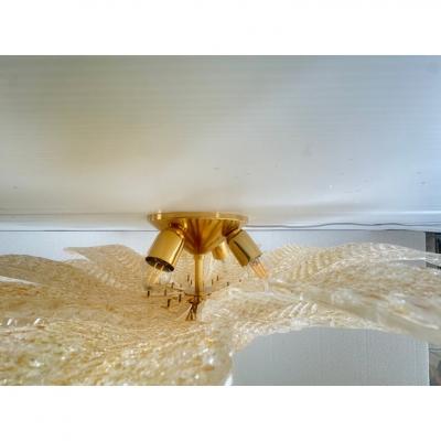 Venetian Amber Leaves Graniglia Murano Glass Flush Mount