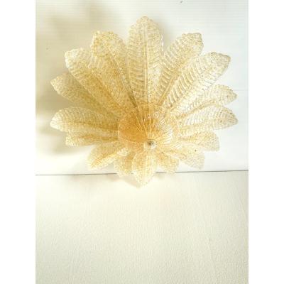 Venetian Amber Leaves Graniglia Murano Glass Flush Mount