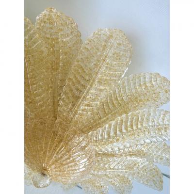 Venetian Amber Leaves Graniglia Murano Glass Flush Mount