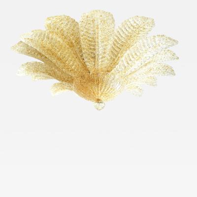 Venetian Amber Leaves Graniglia Murano Glass Flush Mount