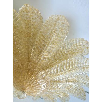 Venetian Amber Leaves Graniglia Murano Glass Flush Mount
