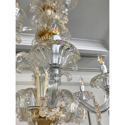 Venetian Baroque Style 9 Light Crystal Pure Gold Murano Glass Modern Chandelier