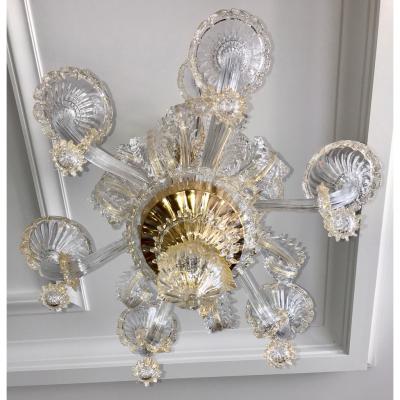 Venetian Baroque Style 9 Light Crystal Pure Gold Murano Glass Modern Chandelier