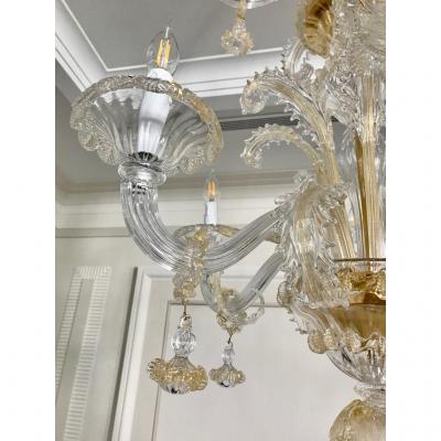Venetian Baroque Style 9 Light Crystal Pure Gold Murano Glass Modern Chandelier