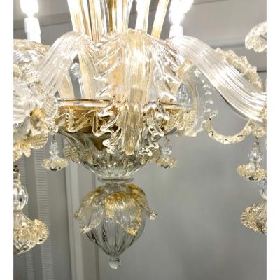Venetian Baroque Style 9 Light Crystal Pure Gold Murano Glass Modern Chandelier
