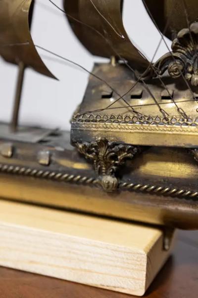 Venetian Brass Four Masted Model Ship with Detailed D cor Mounted on Base