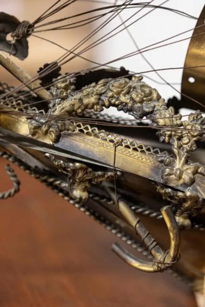 Venetian Brass Four Masted Model Ship with Detailed D cor Mounted on Base