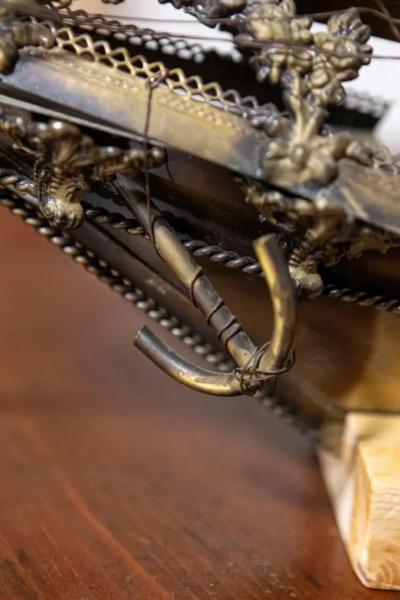 Venetian Brass Four Masted Model Ship with Detailed D cor Mounted on Base