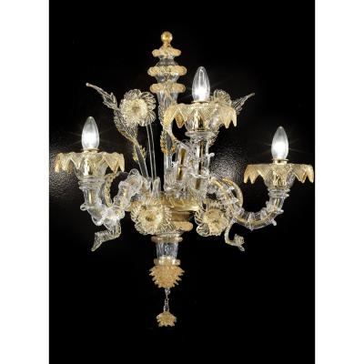 Venetian Ca Rezzonico Murano Glass Gold Wall Sconce