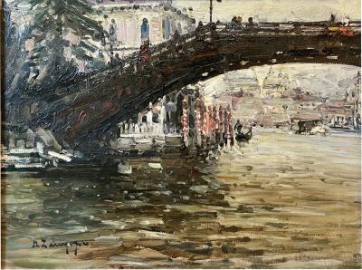 Venetian Canal Scene c 1960s Post Impression
