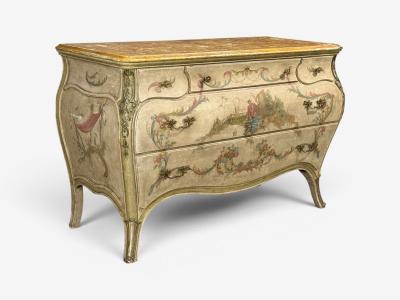 Venetian Chinoiserie Bomb Commode Beige Painted Faux Marble Italy 1920s