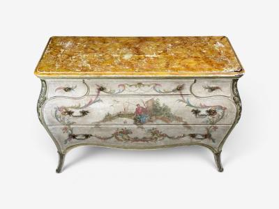 Venetian Chinoiserie Bomb Commode Beige Painted Faux Marble Italy 1920s