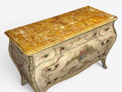 Venetian Chinoiserie Bomb Commode Beige Painted Faux Marble Italy 1920s