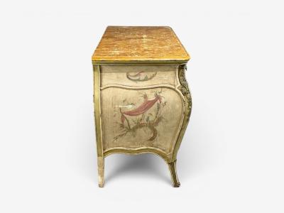Venetian Chinoiserie Bomb Commode Beige Painted Faux Marble Italy 1920s