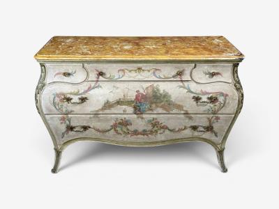 Venetian Chinoiserie Bomb Commode Beige Painted Faux Marble Italy 1920s