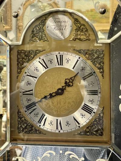 Venetian Etched Glass Tall Case Grandfather Clock Giltwood Tempus Fugit