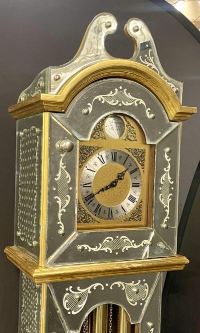 Venetian Etched Glass Tall Case Grandfather Clock Giltwood Tempus Fugit