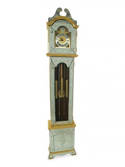 Venetian Etched Glass Tall Case Grandfather Clock Giltwood Tempus Fugit