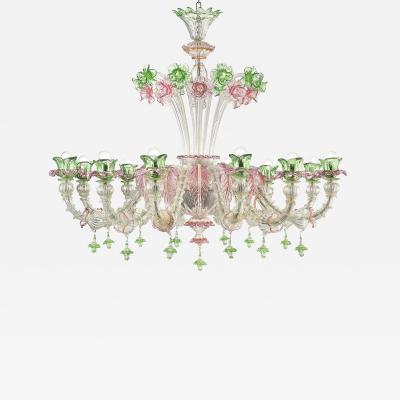 Venetian Floral C Rezzonico Murano Glass Chandelier With Silver Leaf